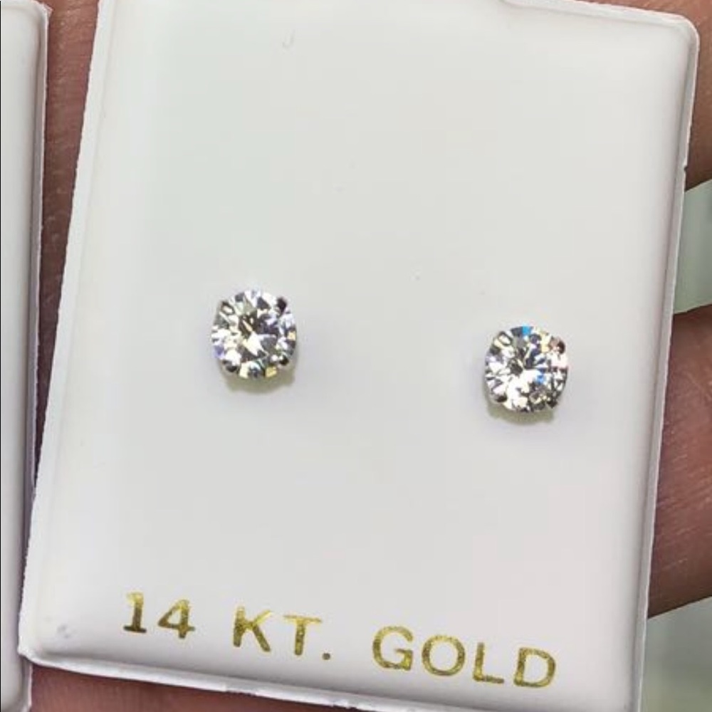 14k Pure White or Yellow Gold 5mm CZ Stud Earrings
